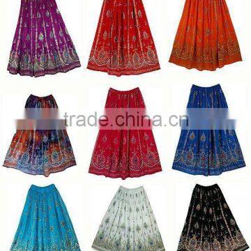 Womens Bollywood Gypsy Cotton Long Skirt Dress Indian-Women Sequin Bohemian Skirt