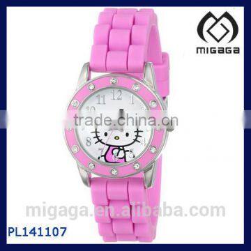 Hello Kitty Women's Alloy Case Silver Tone Analog Quartz Pink Silicone Children' Watch