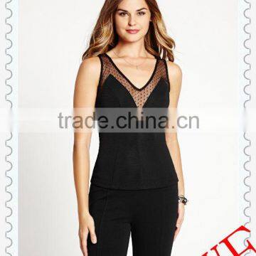 HOT! unique design girls sexy black dot mesh sleeveless tops