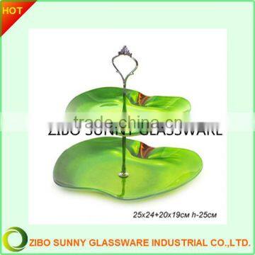 2 tiers apple shape glass serving fruit plate tray