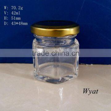 empty 50ml hexagonal glass jam jars with golden lid SLJd32