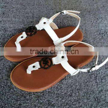 Woman sandal shoe new design,low price flat ladies fancy sandal,new designs flat lady sandal