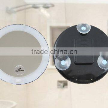 Round illuminated bathroom makeup mirror, LED makeup mirror with suction cups, 10x magnifying led mirror