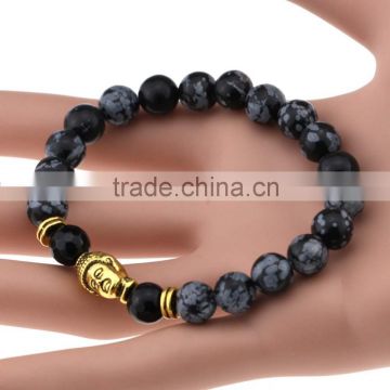 New hot models natural black alabaster beads inlaid crystal leopard head Men Women bracelet