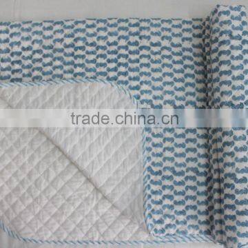 Hand Quilted Cotton Crib Size Quilt/Blanket Hand Block Printed Baby Quilt Kids Bedding photo-2