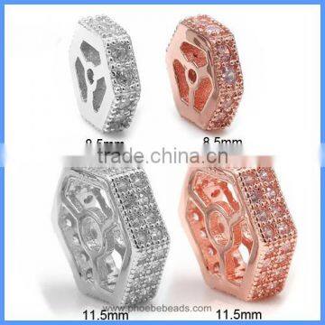 9mm 12mm Rhombic CZ Micro Pave Zircon 925 Solid Sterling Silver Spacer Beads Fine Jewelry Findings Components SSB-CZS003