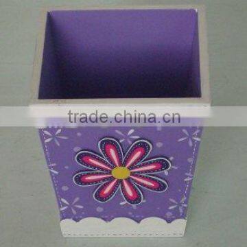 wooden purple flower bucket