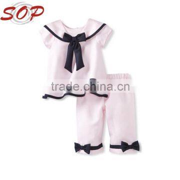 Top Sale Elegant Baby Girl Summer Clothes Lovely Top And Legging Little Baby Set With Bow