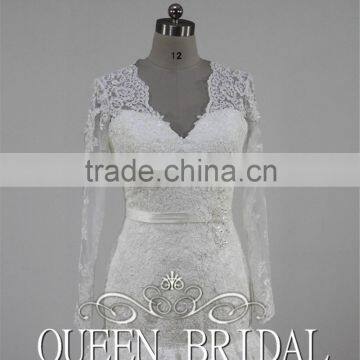 Real Sample Appliqued Lace Long Sleeve Mermaid Islamic Wedding Dress Patterns photo-5