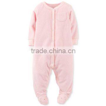 New Arrival Customed Baby Girls Casual Solid Color Baby Pink Coverall Romper