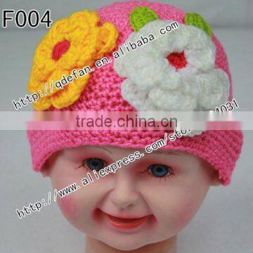 Wholesale 100% crochet baby folwer hats lovely beanie skull cap baby girl hats