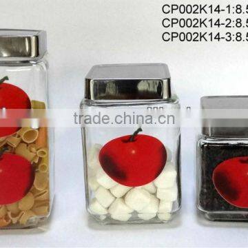 CP002K14 square glass jar with decal printing