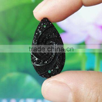 18*25mm Teardrop Black White Rhinestone Resin Stone 2 Holes Sew On Clothing Garment Dress Accessories