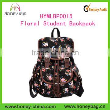 2016 Vintage Style Flower Print Girls Backpack School Rucksack Lightweight Women Travel Cavans Backpack Bag