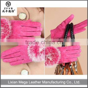 2015 Hot sale low price Rabbit Hair Leather Glove