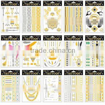 2015 wholesale metallic temporary tattoo with 42 designs