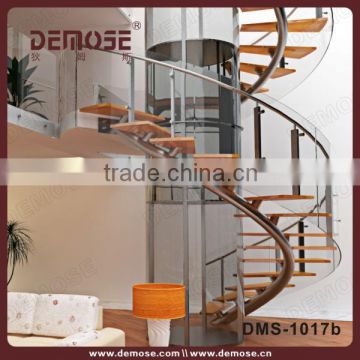 prefabricated spiral stairs wood treads with glass railing