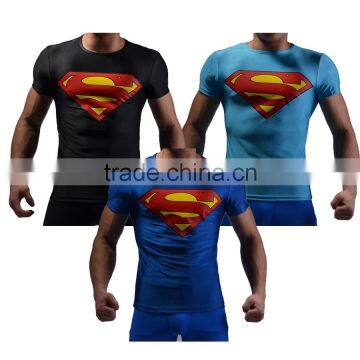 2016 hot sale fitness clothing,superman t shirt high quality running shirt China Wholesale Guangzhou