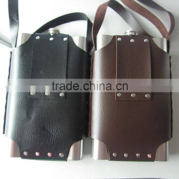 Big Stainless Steel Hip Flask With Leather Case photo-3