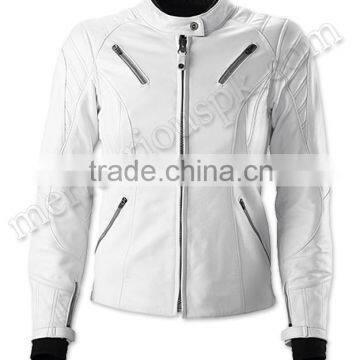 Women Motorbike White Leather Jackets