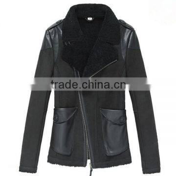 Women Black Sheepskin Cropped Leather Jacket Shearling Lining                        
                                                Quality Choice