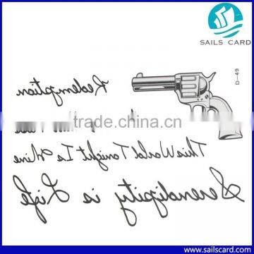 Cool personality waterproof tattoo sticker with pistol letters design