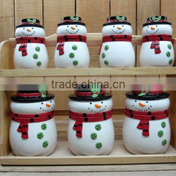 Manufacturing Handmade Ceramic Dolomite Snowman Food Containers Set with Wooden Stand