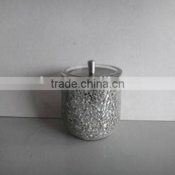 SILVER CRACKLE GLASS JAR WITH METAL LID