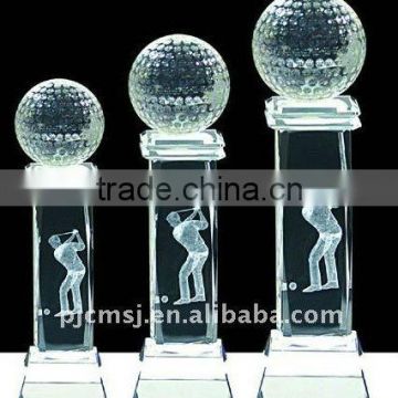 Modern 3d Laser Crystal Golf Trophy For Tournament Champion