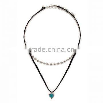 Harajuku Style Black Braided Rope Atrovirens Beads Pendant Retro Alloy Tiny Flower Chain Multilayer Joker Necklaces For Women photo-2