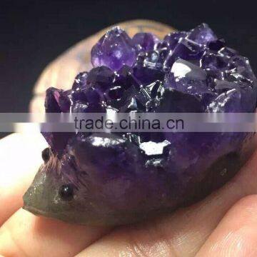 Wholesale natural amethyst decorative animals carving hedgehog cluster for gifts