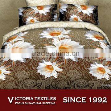white floral chocolate background pattern reactive printed microfiber 3D bedding sets