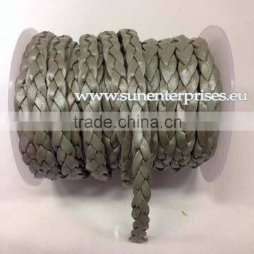 Braided Leather cords -Flat Braided Leather Choty-SE-Metallic Grey-10MM