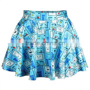 2015 Lady Skirt Sublimation Printing Blue Cartoon Mini Skirt High Quality N13-6