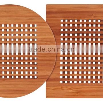 Round and Square Bamboo Wooden Heating Pot Kitchen Mug Lattice Trivets Coaster Set