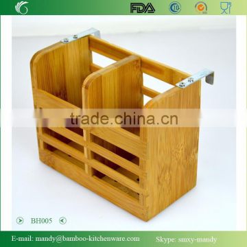 BH005 Bamboo Kitchen Utensil Caddy with metal hanger