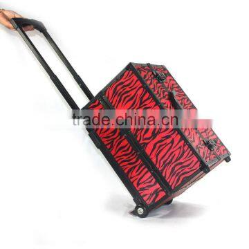 Pro 2 Wheel Rolling Aluminum Lockable Makeup Cosmetic Train Case photo-3