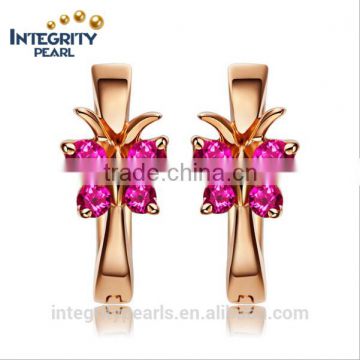 Charming Pendant Design Pave Red Zircon Diamond Attractive butterfly rose gold plated solid sterling silver cz earring studs