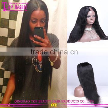 Qingdao top quality unprocessed indian remy hair u part wig 100% long black straight hair u part wig