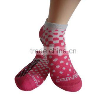 Haining GS custom white plain various polygon design black PVC non slip polyester women grip socks