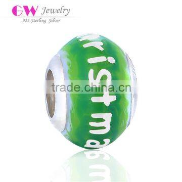 D161 merry christmas charm in silver,enamel green color beads with white letters