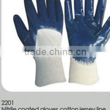 Jersey lining fully coated blue nitrile coated gloves