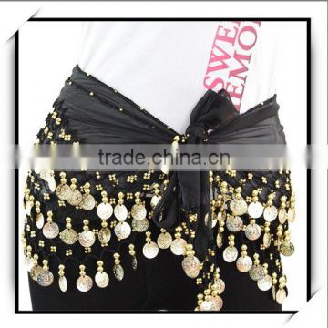 Gold Coins Belly Dance Hip Scarf Costume Belt Black