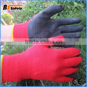 BSSAFETY Red cotton knitted black wrinkle latex working gloves for industrial