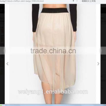 Fashionable Flowy Block Chiffon Girl Skirt With Elasticated Waistband