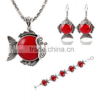 Cheap Fish jewelry ruby bracelet sets 4pcs girls necklace earring set