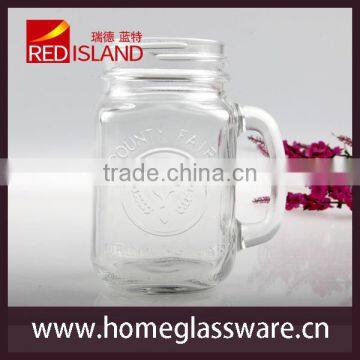 transparent square glass manson jar with handle