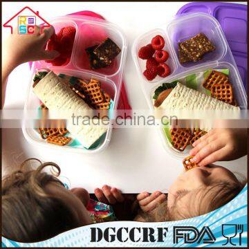 3 Compartment Containers Reusable Bento Lunch Box & Divided Food Storage With Multi Colored Lids photo-6
