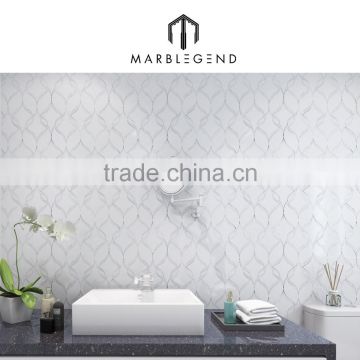 Waterjet pattern natural white marble washing room wall cladding