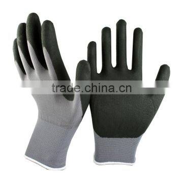 NMSAFETY good quality 13 gauge grey nylon coated black nitrile glove /Industrial Work gloves/ good grip gloves